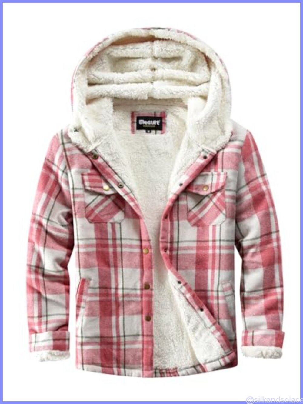 Women Fleece Plaid Sherpa Button Down Hooded Jacket